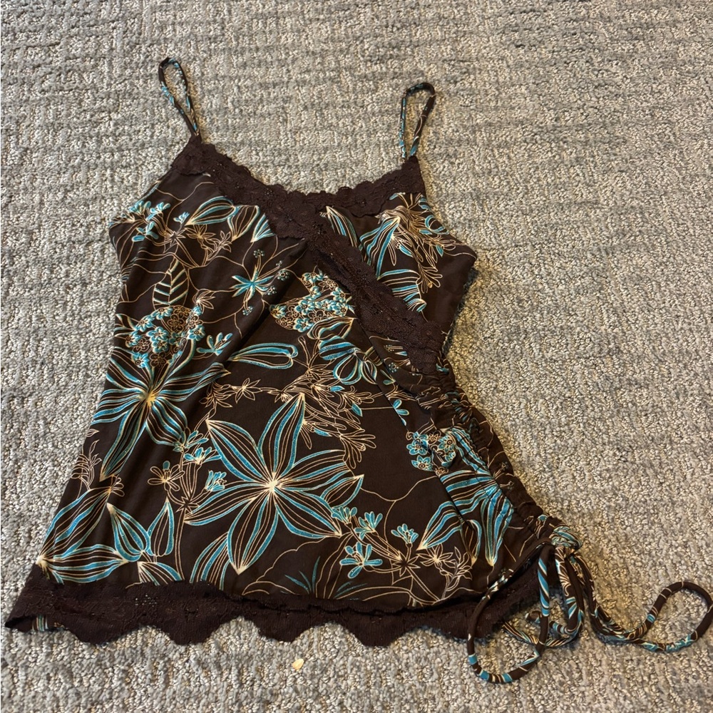 Floral Brown and Blue Camisole Top